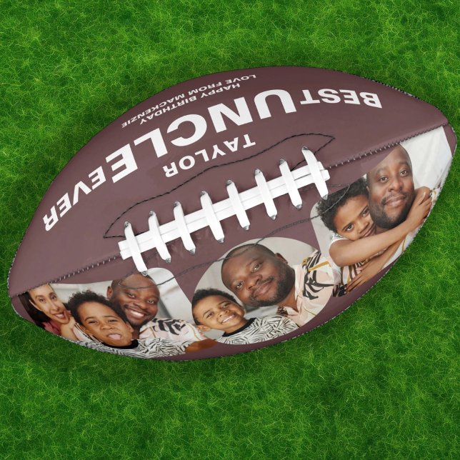 Balón De Fútbol Americano Mejor Tío, Foto Personalizada y Texto (Best Uncle Ever Personalized Photo and Text Football by Ricaso. Photo gifts for sports fans.)