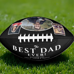 Balón De Fútbol Americano Modern Black Best Dad Father 3 Photo Collage