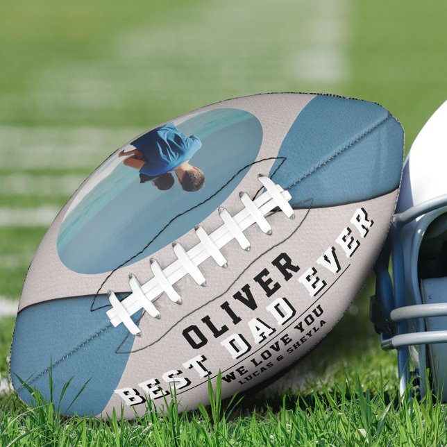 Balón De Fútbol Americano Modern Blue Best Dad Day Keepsake Photo (Subido por el creador)