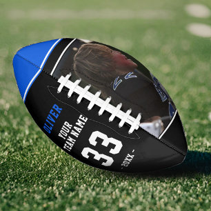 Balón De Fútbol Americano Moderno Blue Black Player Name Number Team Photo F