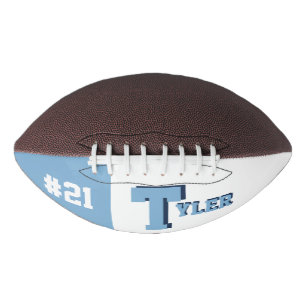 Balón De Fútbol Americano Monograma azul claro y blanco