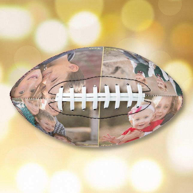 Balón De Fútbol Americano Monogramado 4 Día de los Padres de Cumpleaños de l (Monogrammed 4 Photo Collage Birthday Fathers Day Football)