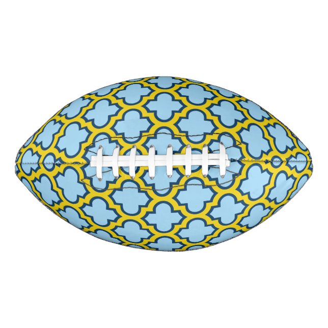 Balón De Fútbol Americano Mosaico azul y amarillo, Entramado, Quatrefoil (Anverso)