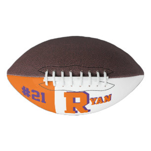 Balón De Fútbol Americano Naranja monograma y púrpura