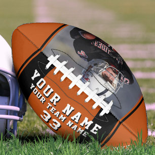 Balón De Fútbol Americano Naranja Negro Nombre del jugador Número de la foto