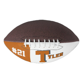 Balón De Fútbol Americano Naranja y blanco quemados por monograma