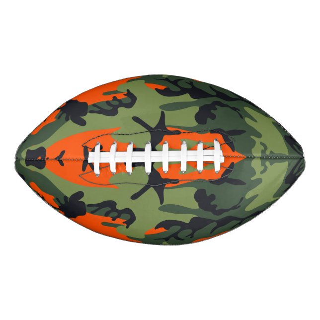 Balón De Fútbol Americano Naranja y Camuflaje Verde, Ejército (Anverso)