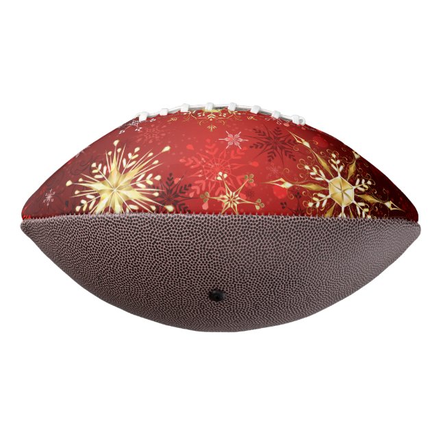 Balón De Fútbol Americano Navidades Copos de nieve dorados con fondo rojo (Girado 270)