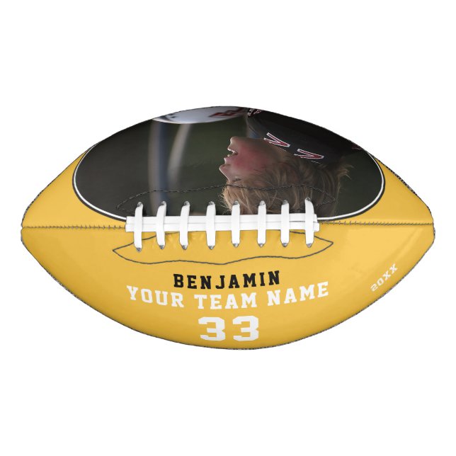 Balón De Fútbol Americano Nombre amarillo moderno número de equipo foto (Anverso)