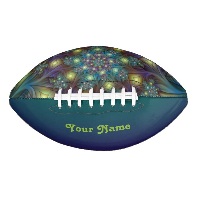 Balón De Fútbol Americano Nombre de arte fractal azul violeta e iluminado (Anverso)