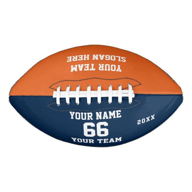 Balón De Fútbol Americano Nombre del Fútbol blanco azul naranja, número, equ (Anverso)