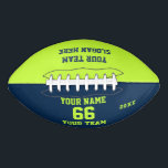 Balón De Fútbol Americano Nombre del Fútbol blanco azul verde, número, equip<br><div class="desc">Crea tu propio personalizado de fútbol blanco azul verde con Nombre, Número, Nombre del equipo, Lema y Año. Personalice esta sencilla plantilla clásica de fútbol con su mensaje personalizado, nombre, nombre del equipo y año. Fácilmente lo personaliza para un deporte fresco. Crea tu regalo personalizado único para entrenador, cumpleaños de...</div>