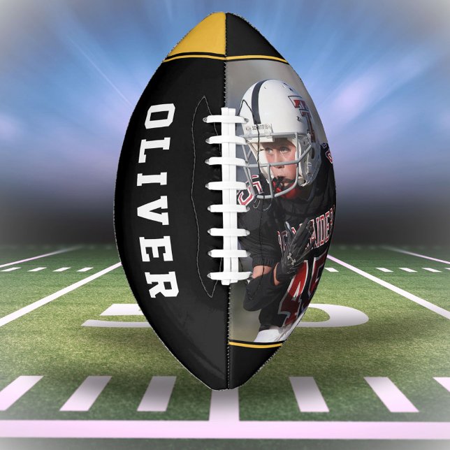 Balón De Fútbol Americano Nombre y foto del jugador de rayas negras amarilla (Subido por el creador)