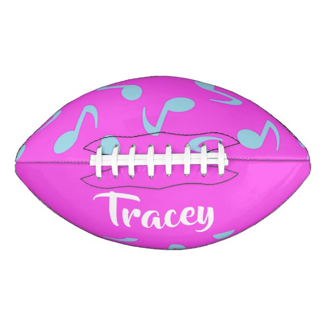 Balón De Fútbol Americano Notas musicales azules sobre rosa (Anverso)