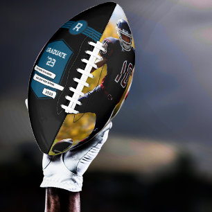 Balón De Fútbol Americano Número de Jersey   Monograma de graduación azul