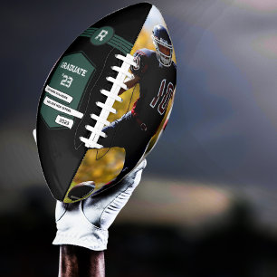 Balón De Fútbol Americano Número de Jersey   Monograma de graduación verde