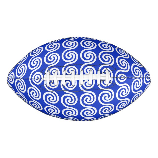 Balón De Fútbol Americano Olas Patrón Llave Meandro Griego Azul (Anverso)