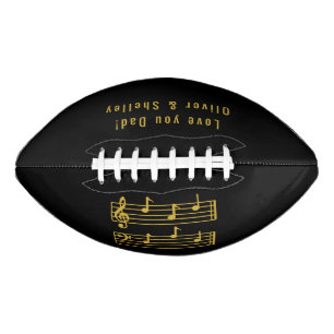 BALÓN DE FÚTBOL AMERICANO PARA DAD MUSIC LOVER NOTES D.A.D EN NEGRO Y ORO