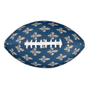 Balón De Fútbol Americano Patrón Fleur de Lis, francés real, crema en azul