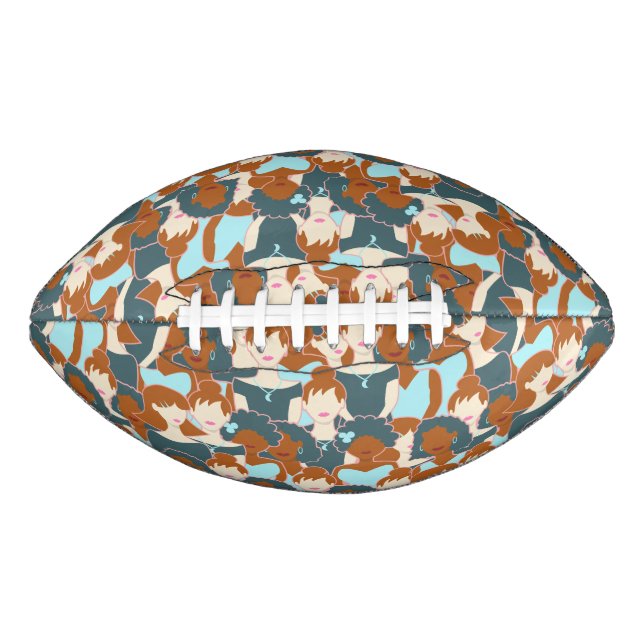 Balón De Fútbol Americano Patrón sin fisuras con chicas negros y chicas blan (Anverso)