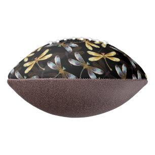 Balón De Fútbol Americano Patrón sin foco con Dragonflies dorados