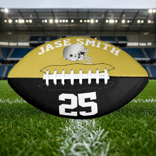 Balón De Fútbol Americano Personalizado Black・de oro del casco plateado