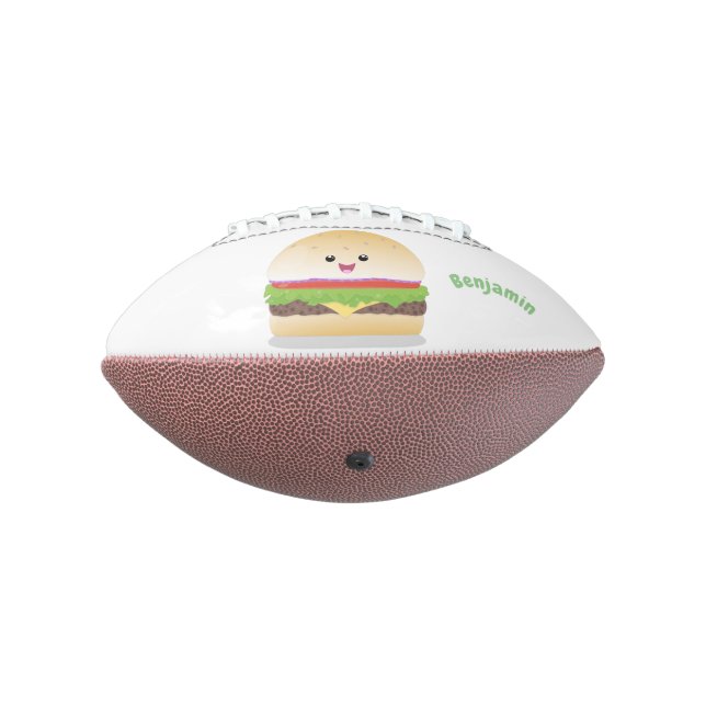 Balón De Fútbol Americano Personalizado de hamburguesa kawaii feliz (Girado 270)