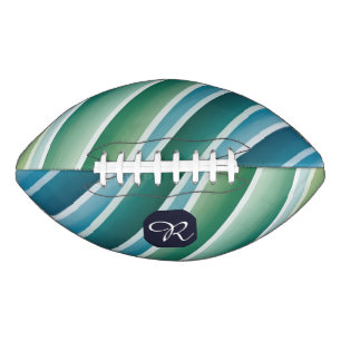 Balón De Fútbol Americano Personalizado Monograma Resumen Fútbol Verde Azul