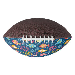 Balón De Fútbol Americano Pez y coral azul náutico