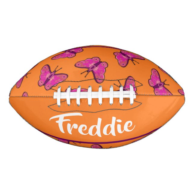 Balón De Fútbol Americano Pink and purple butterflies on orange (Anverso)