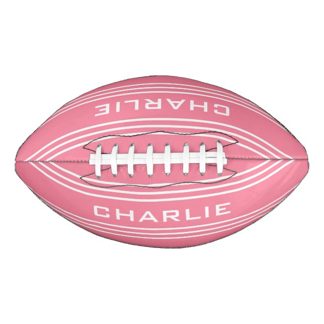 Balón De Fútbol Americano Pink Stripes custom monogram football (Anverso)
