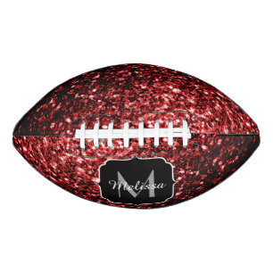 Balón De Fútbol Americano Purpurina rojo oscuro destello relámpago Monograma