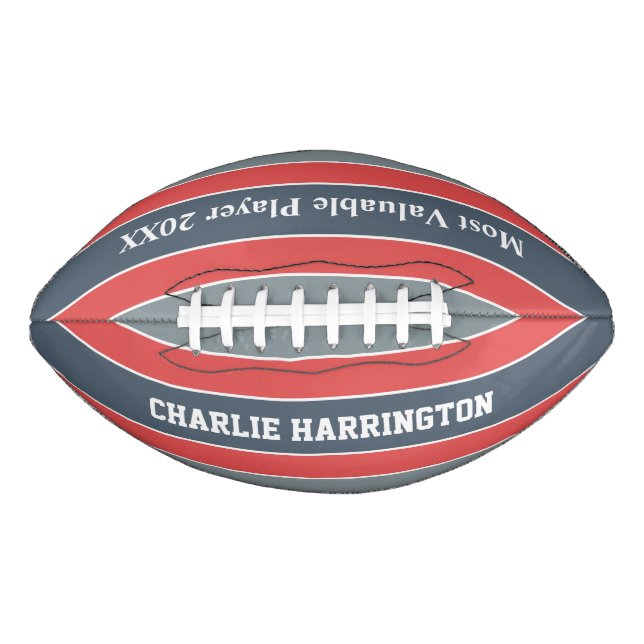 Balón De Fútbol Americano Rayas Patrón nombre personalizado y fútbol de text (Anverso)