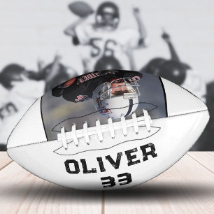 Balón De Fútbol Americano Recuerdo de nombre de jugador en blanco y negro co