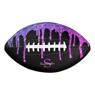 Balón De Fútbol Americano Rosa Chic Purpura Brillo Goteo Monograma