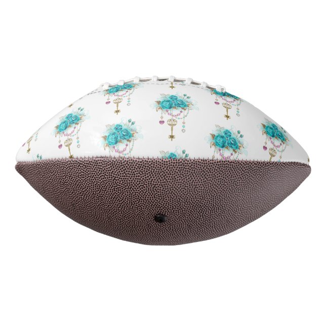 Balón De Fútbol Americano Rosas turquesas con llaves (Girado 270)