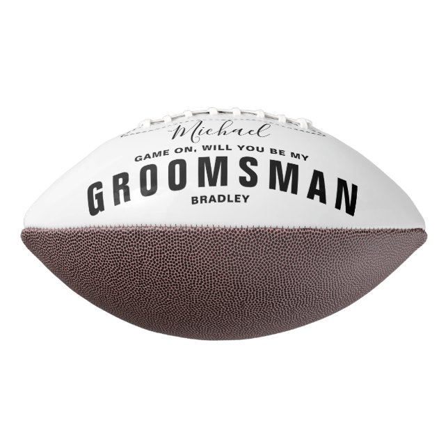 Balón De Fútbol Americano ¿Serás mi nombre personalizado Boda GROOMSMAN? (Girado 270)