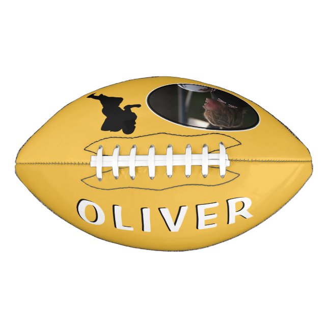 Balón De Fútbol Americano Silueta de jugador amarillo moderno y foto de nomb (Anverso)