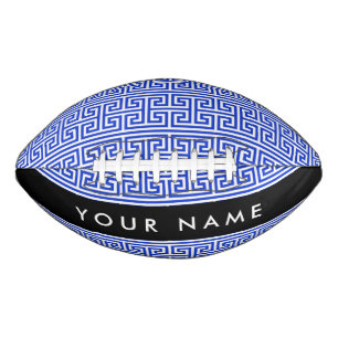 Balón De Fútbol Americano Tecla De Meander Griega H Azul, Su Nombre, Persona