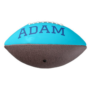 Balón De Fútbol Americano texto azul morado agregar nombre mensaje de vuelta