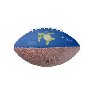 Balón De Fútbol Americano Tortuga marina verde suave feliz ilustracion perso