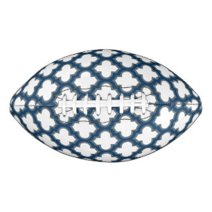 Balón De Fútbol Americano Trellis azul blanco y naval, Entramado, Quatrefoil