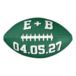 Balón De Fútbol Americano VERDE OSCURO Y BLANCO Iniciales y fecha de la boda
