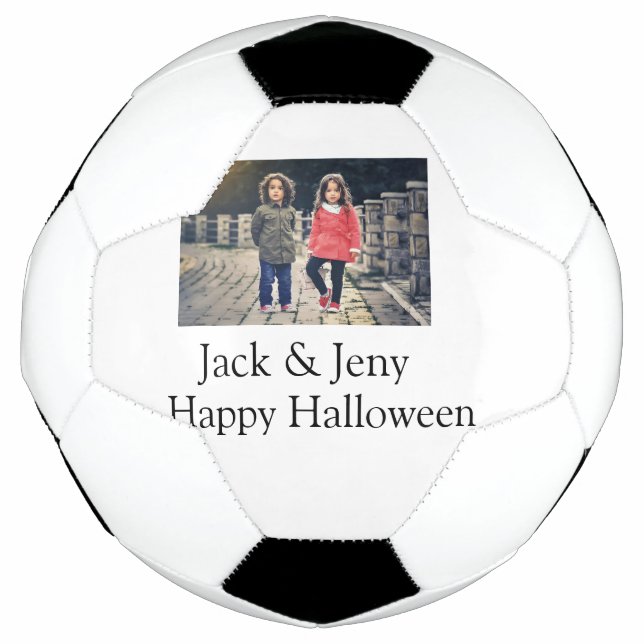 Balón De Fútbol añadir nombre de texto de foto niños de Halloween  (Anverso)