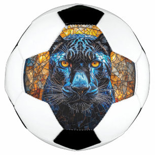Balón De Fútbol Arte de vidrio emplomado de pantera majestuosa