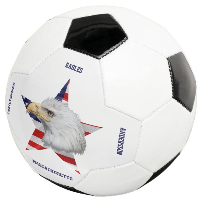 Balón De Fútbol Asombroso águila calva, la bandera estadounidense, (Tres cuartos)