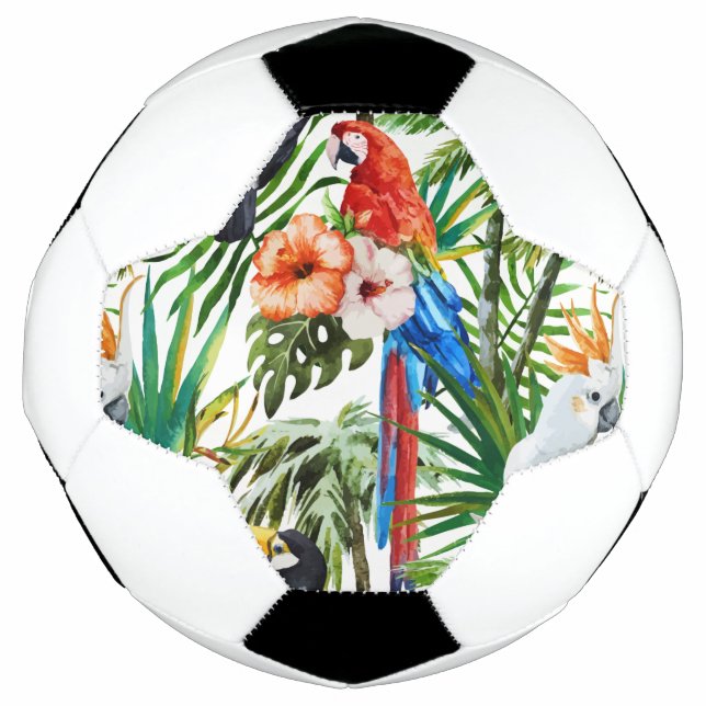 Balón De Fútbol Aves tropicales acuarelas y patrón folclórico (Anverso)
