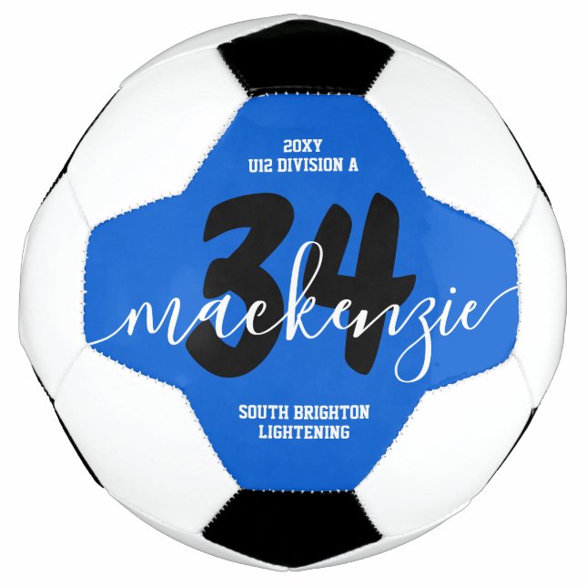 Balón De Fútbol Azul Colores de equipo personalizado Nombre Número (Anverso)