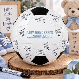 Balón De Fútbol Azul Niños Baby Shower Autógrafos Primero