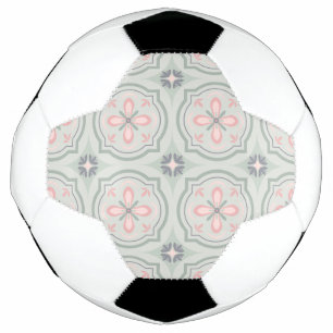 Balón De Fútbol Azulejos Florales Pastel Verde